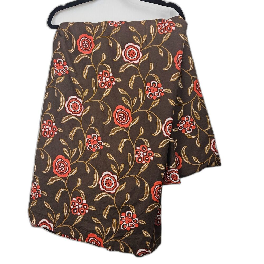 Crate & Barrel Q / F Duvet Gypsy Rose Brown and Red Cotton 92X96 Made in Italy